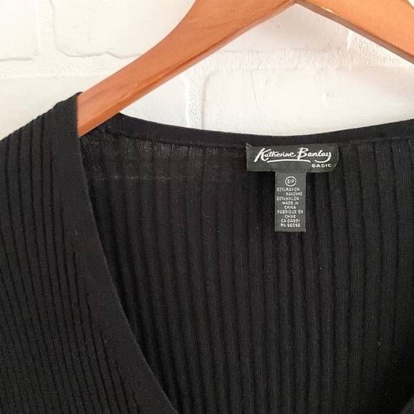 Katherine Barclay Women Knit Sweater Cardigan Ribbed Black Rayon Sz S Oversized - Picture 9 of 9